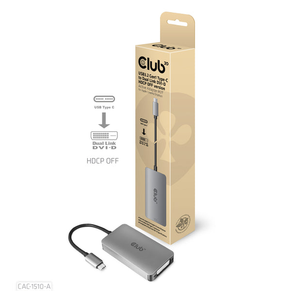 Club 3D CAC-1510-A USB-C til DVI-D aktiv videoadapter Grå