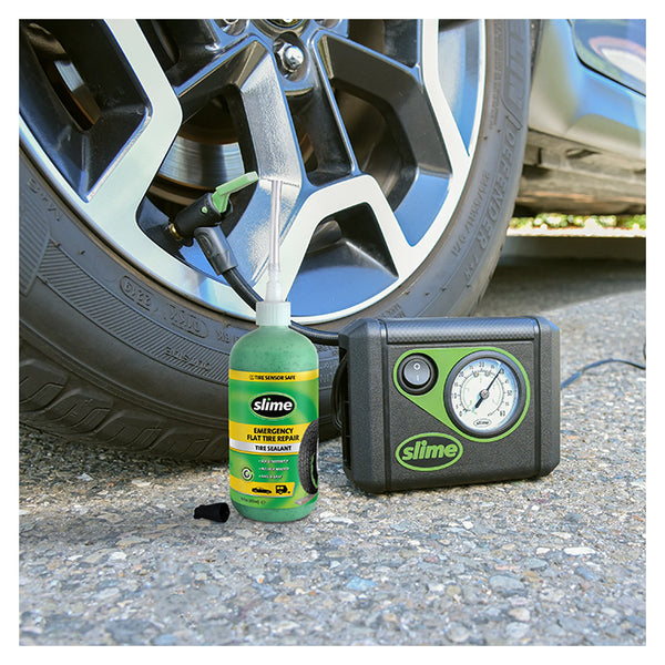 Dækreparationskit 473 ml - hurtig punkteringsløsning med trykmåler, Slime