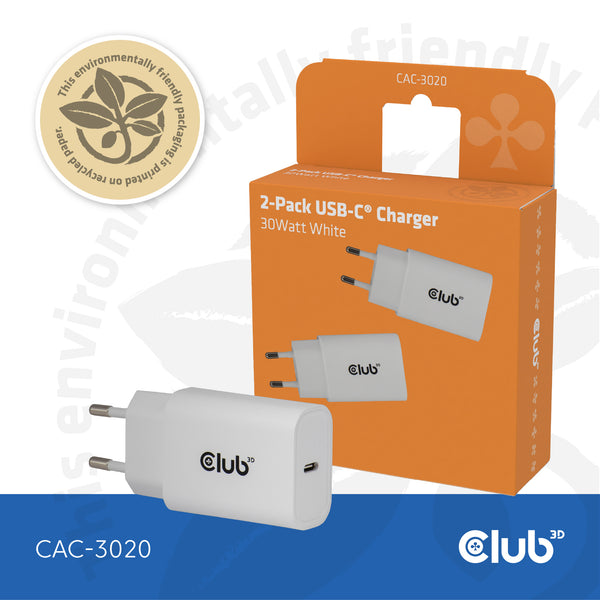 Club 3D CAC-3020 30Watt Strømforsyningsadapter Hvid 2 stk.