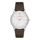 Emporio Armani Herren hvid skive brun læder rem ur For Men Ar11103