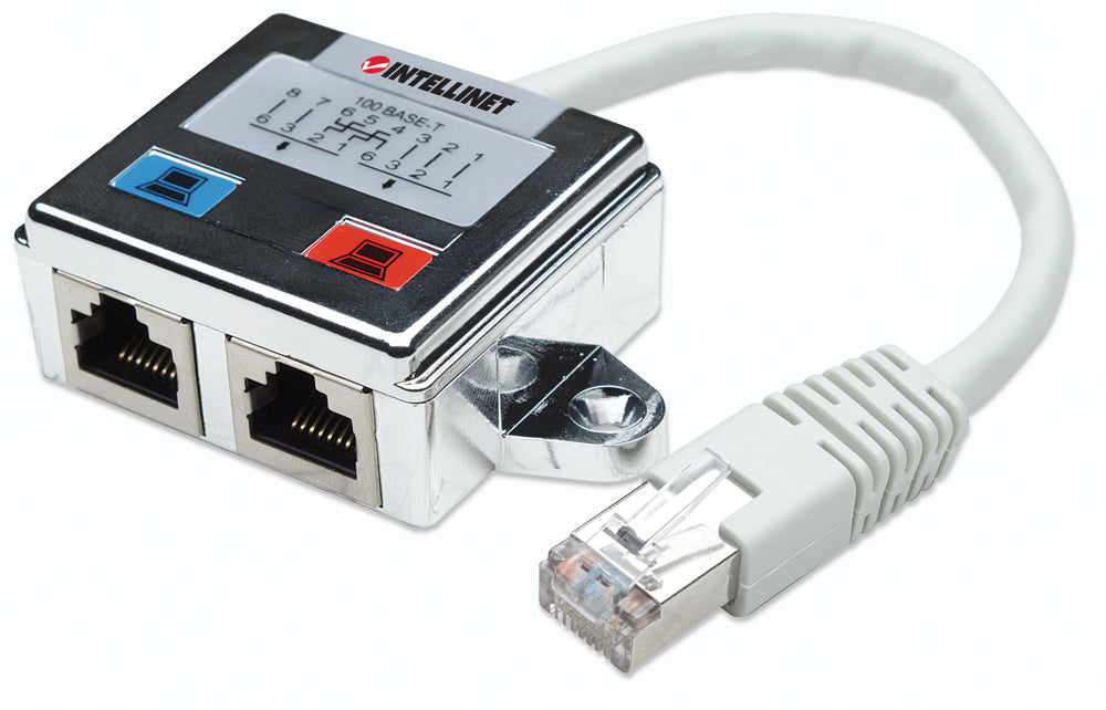 Intellinet 2-Port Modular Distributor, Cat5e, FTP, allows two RJ45 ports to share one Cat5e network cable CAT 5 Dobbelt afskærmet Netværk-splitter Sølv