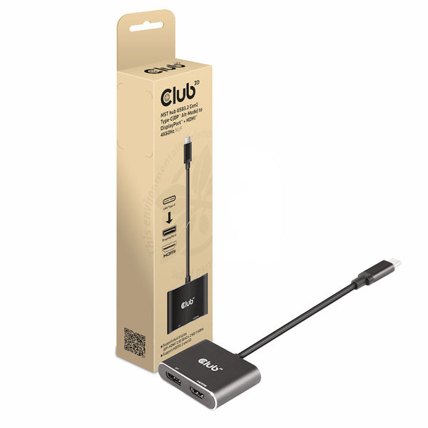 Club 3D CSV-1552 USB-C gen 2 til HDMI, DisplayPort 1.4 Videoadapter Sort