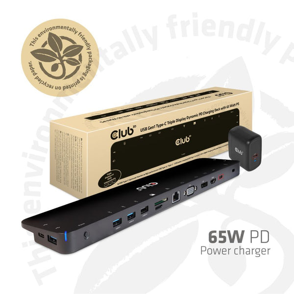 Club 3D CSV-1564W65 USB-C Dockingstation med 65W strømforsyning Sort