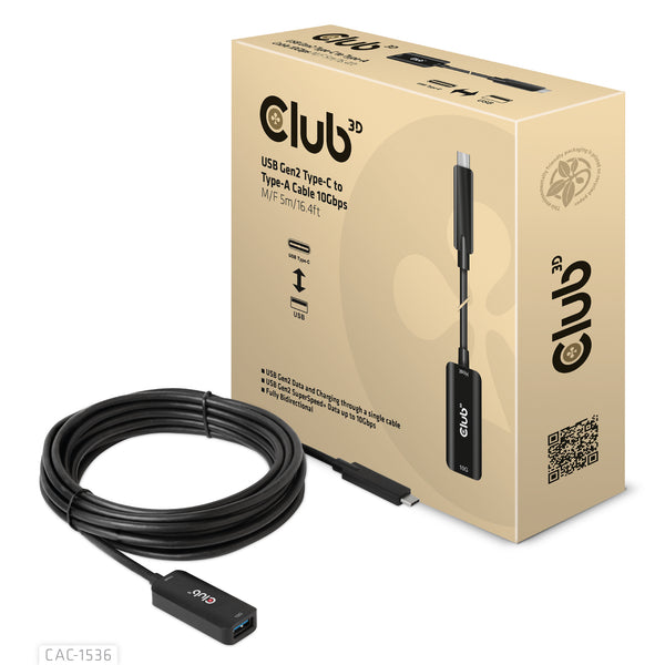 Club 3D USB Type-C forlængerkabel 5m Sort