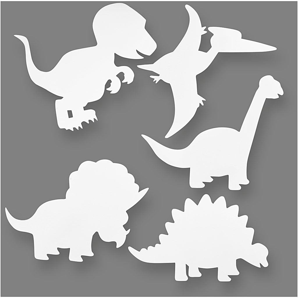 Dinosaurer, H: 15-22 cm, B: 24-25 cm, 230 g, hvid, 16 stk./ 1 pk.