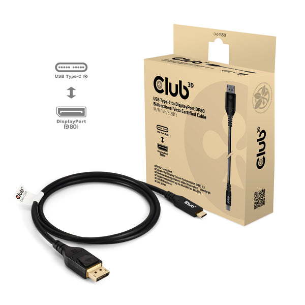 Club 3D CAC-1559 USB-C til DisplayPort 2.1 kabel 1m Sort