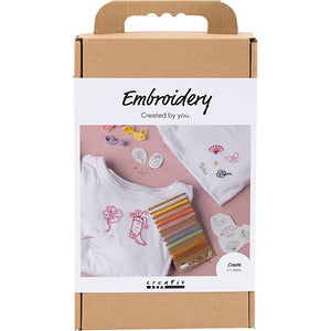DIY Kit Broderi, t-shirt, hvid, 1 pk.