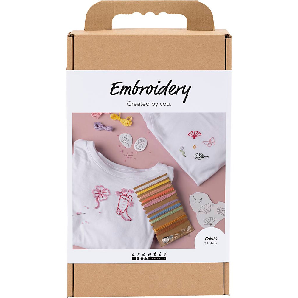 DIY Kit Broderi, t-shirt, hvid, 1 pk.