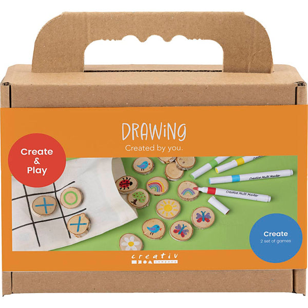 Mini DIY Kit Tegning, Vendespil og tre-på-stribe, ass. farver, 1 pk.