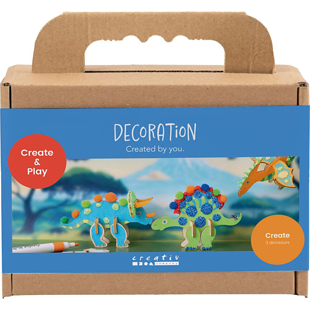 Mini DIY Kit Dekoration, Dinosaur, rød, blå, grøn, orange, 1 pk.
