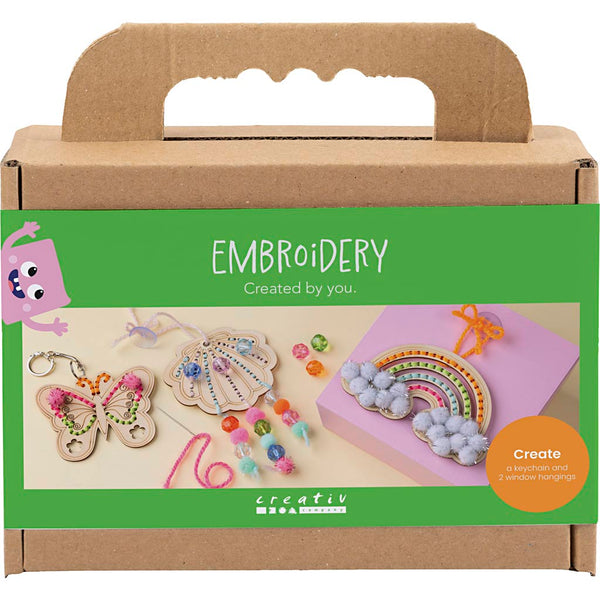 Mini DIY Kit Broderi, Sommerfugl, musling, regnbue, ass. farver, 1 pk.