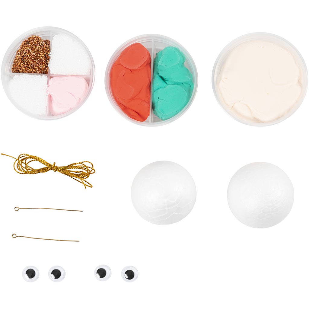 Mini DIY Kit Julekugler, Rød og grøn nisse, 1 pk.