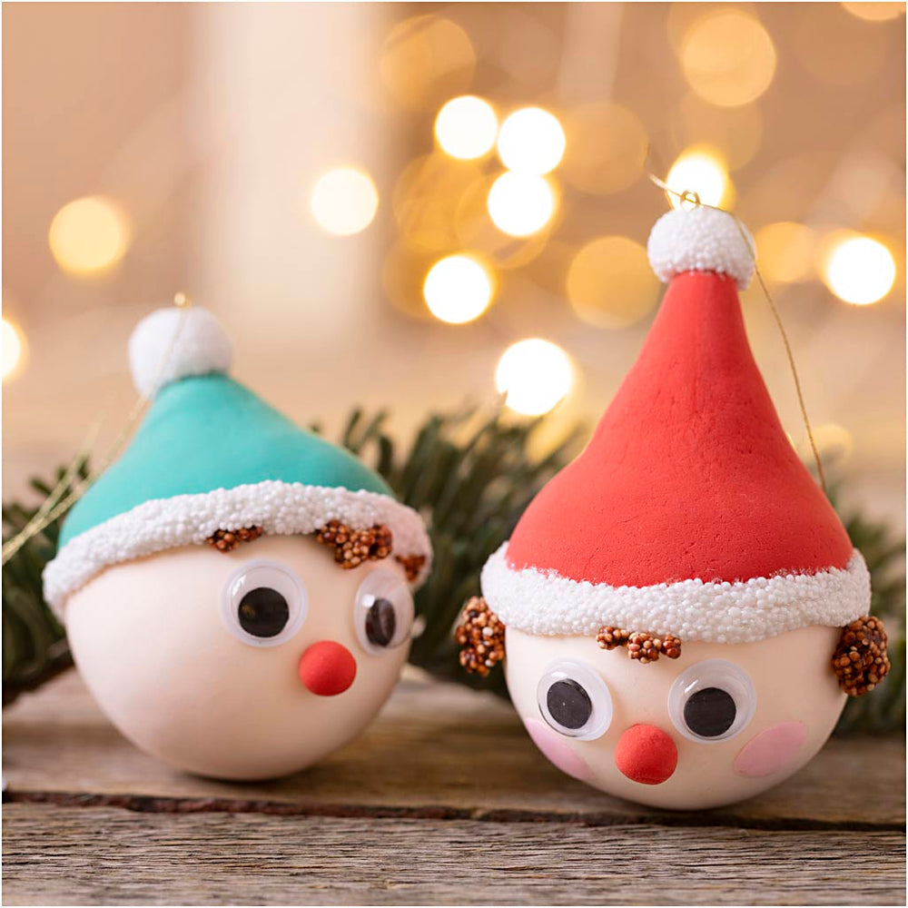 Mini DIY Kit Julekugler, Rød og grøn nisse, 1 pk.