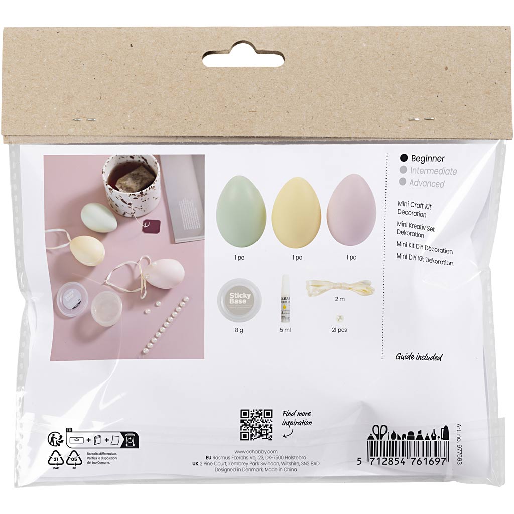 Mini DIY Kit Dekoration, Æg, pastelfarver, 1 pk.