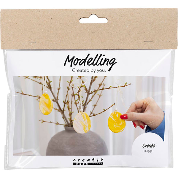 Mini DIY Kit Modellering, Æg, lys gul, pastelfarver, 1 pk.