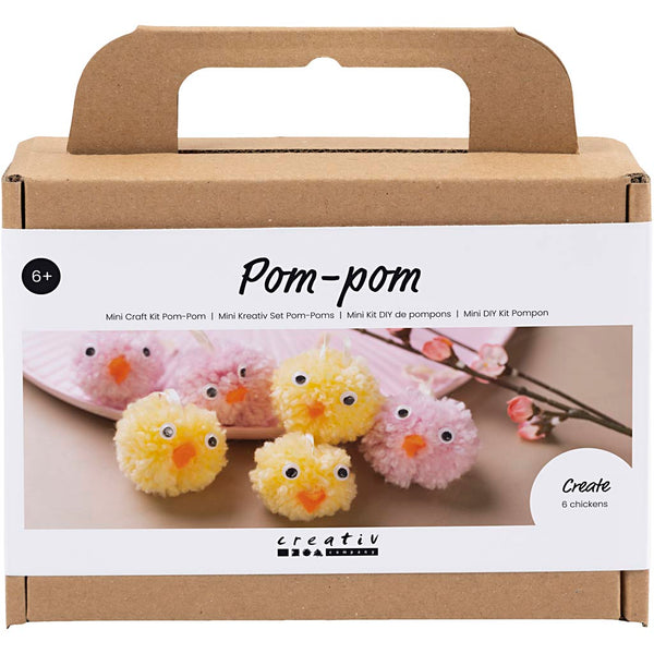 Mini DIY Kit Pompon, Kyllinger, ass. farver, 1 pk.