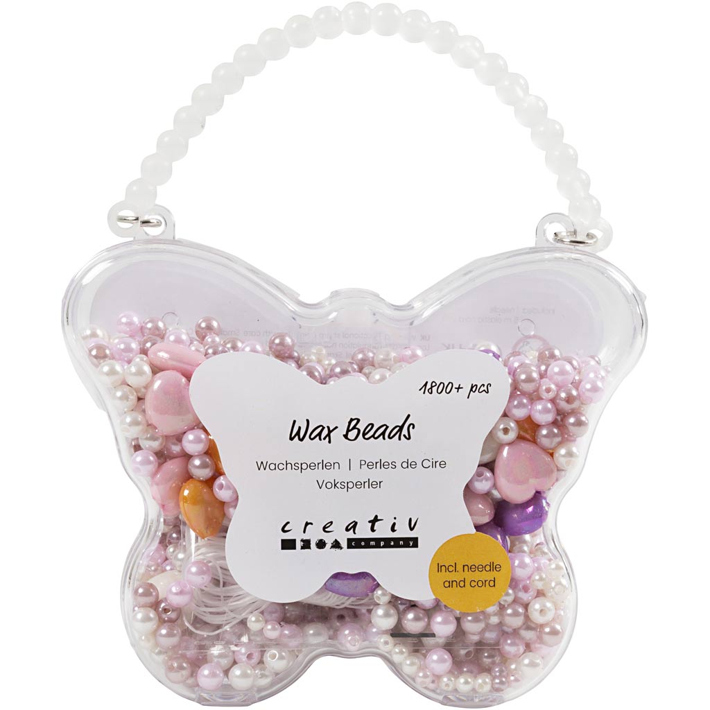 Voksperler, hulstr. 1,3-2,5 mm, pastelorange, soft rosa, lys lilla, perlemor, 127 g, 1 pk.