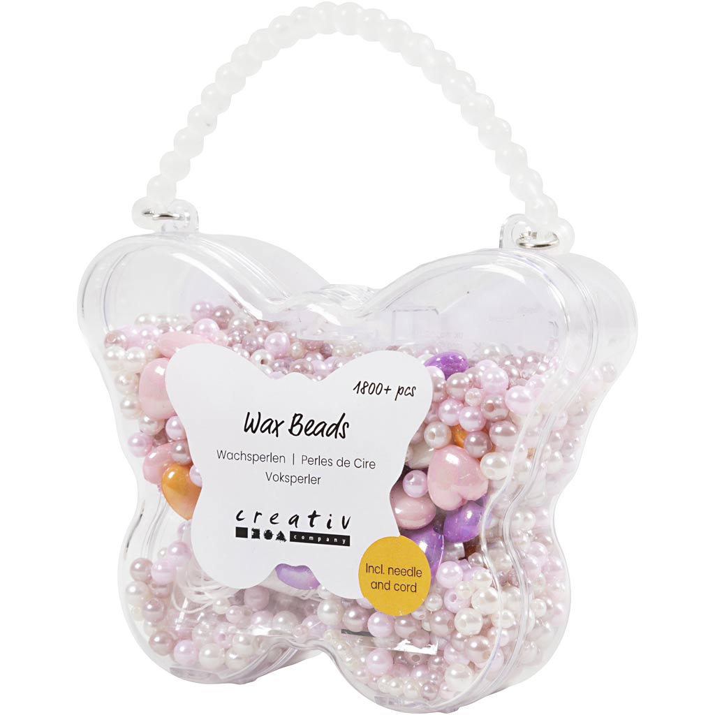 Voksperler, hulstr. 1,3-2,5 mm, pastelorange, soft rosa, lys lilla, perlemor, 127 g, 1 pk.