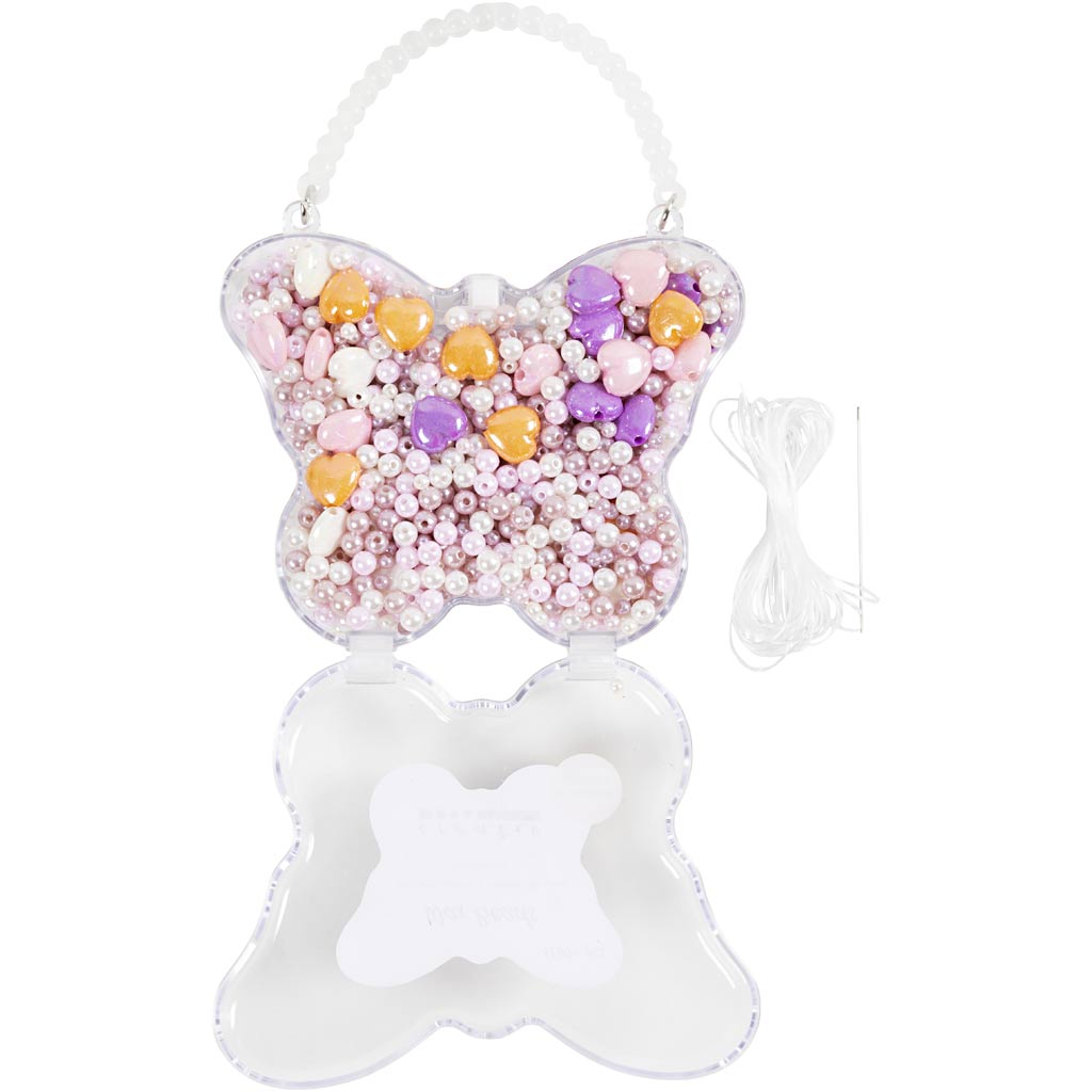 Voksperler, hulstr. 1,3-2,5 mm, pastelorange, soft rosa, lys lilla, perlemor, 127 g, 1 pk.