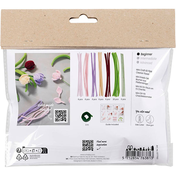 Mini DIY Kit Chenilleblomster, Tulipaner, ass. farver, 1 pk.