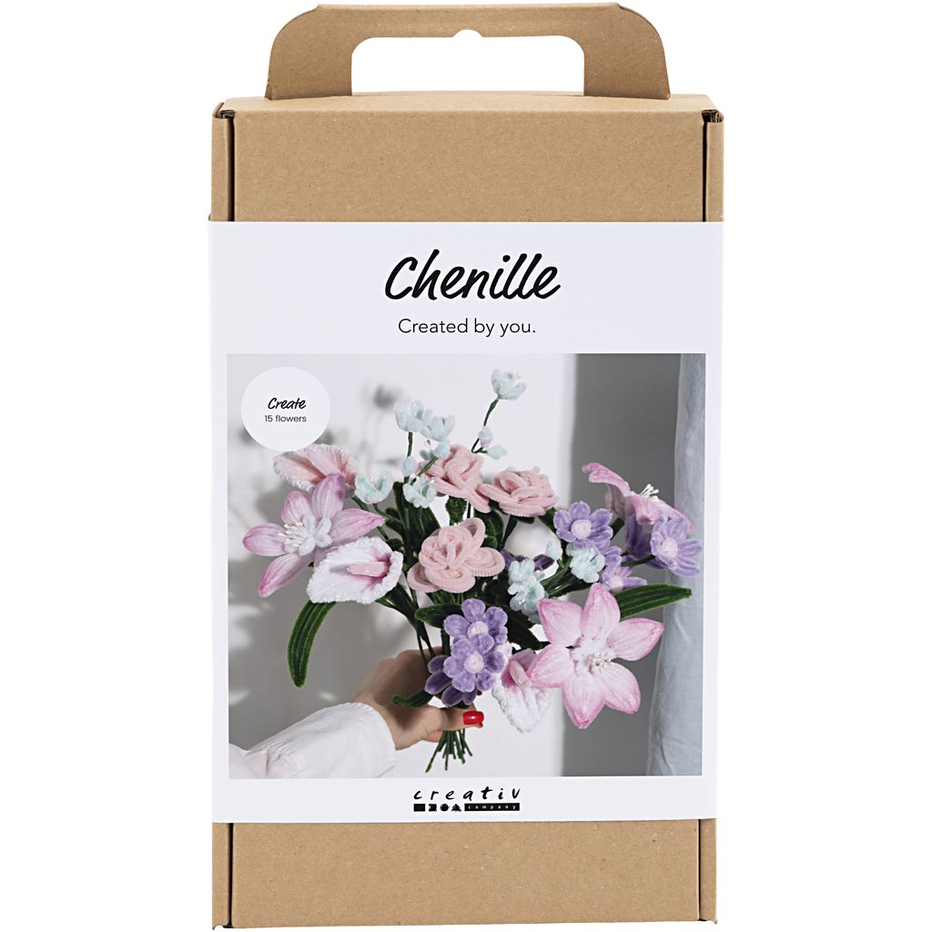 DIY Kit Chenilleblomster, Blomster, pastelfarver, 1 pk.