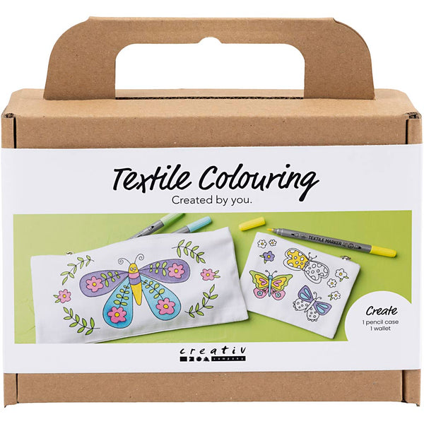 Mini DIY Kit Tekstilfarvelægning, Sommerfugl, pastelfarver, 1 pk.
