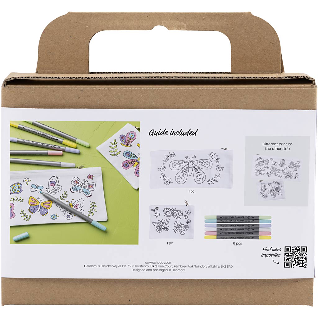 Mini DIY Kit Tekstilfarvelægning, Sommerfugl, pastelfarver, 1 pk.