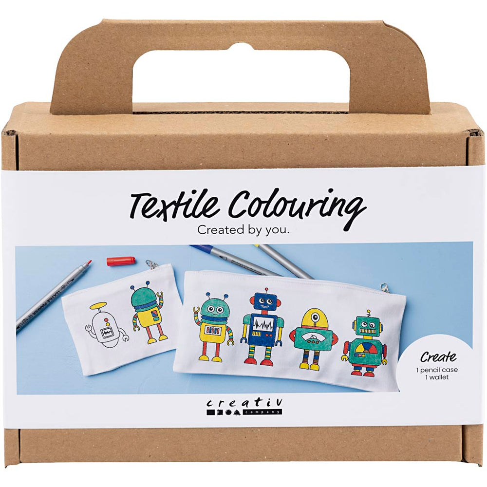 Mini DIY Kit Tekstilfarvelægning, Robot, primærfarver, 1 pk.
