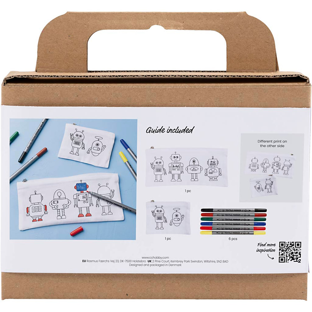 Mini DIY Kit Tekstilfarvelægning, Robot, primærfarver, 1 pk.