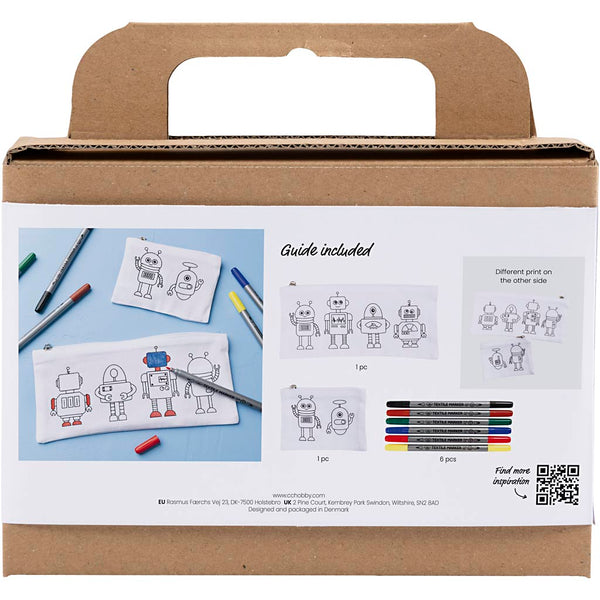 Mini DIY Kit Tekstilfarvelægning, Robot, primærfarver, 1 pk.