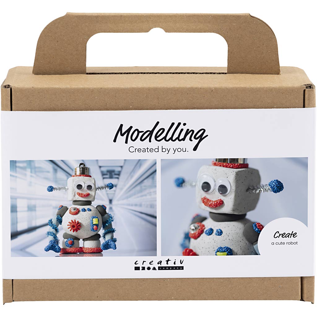 Mini DIY Kit Modellering, robot, blå, grå, rød, 1 pk.