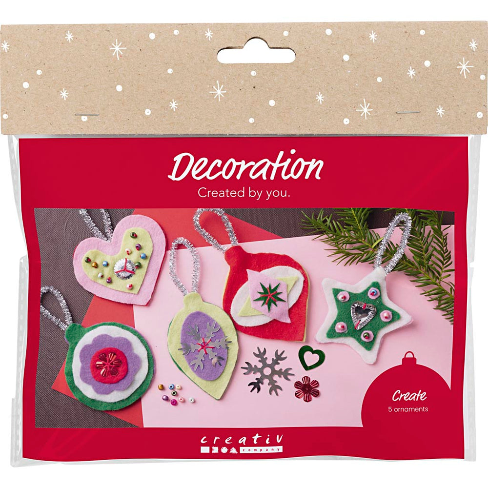 Mini DIY Kit Dekoration, Julepynt i filt, ass. farver, 1 pk.