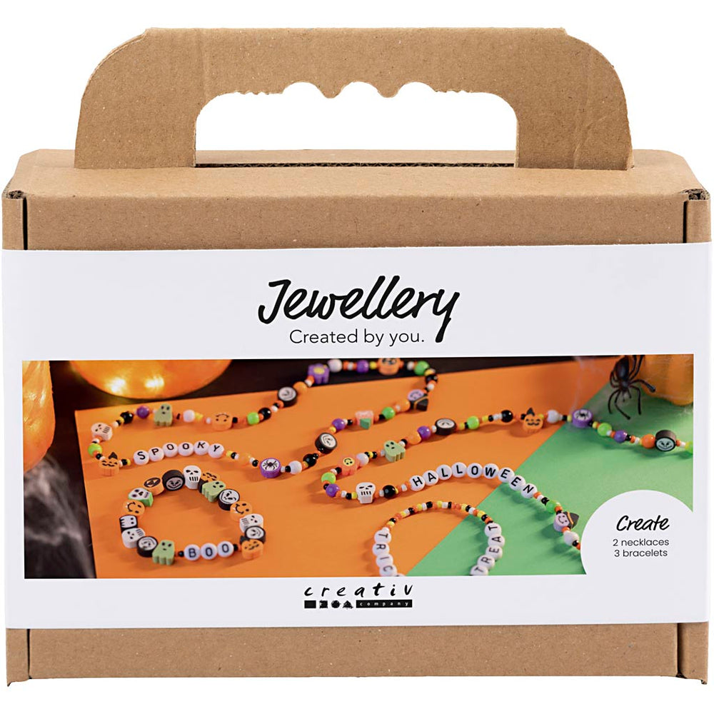 Mini DIY Kit Smykker, Halskæder og armbånd, halloweenfarver, 1 pk.
