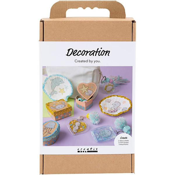 DIY Kit Dekoration, Æsker, muslingeskaller, nøgleringe, pastelfarver, 1 pk.