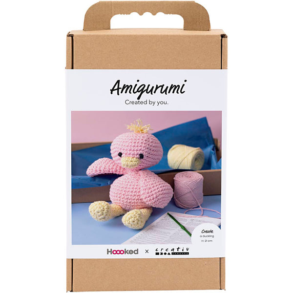 DIY Kit Amigurumi, Ælling, lys pink, lys gul, 1 pk.