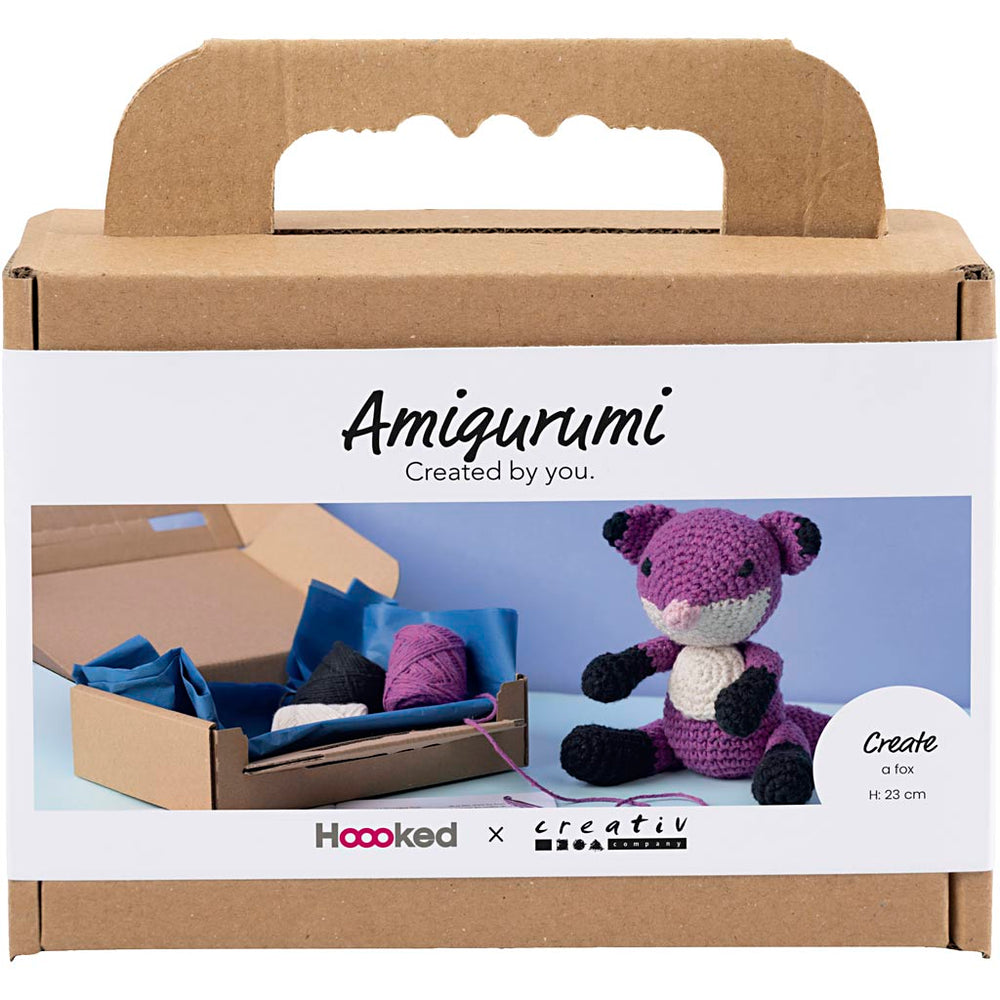 DIY Kit Amigurumi, Ræv, sort, blomme, 1 pk.