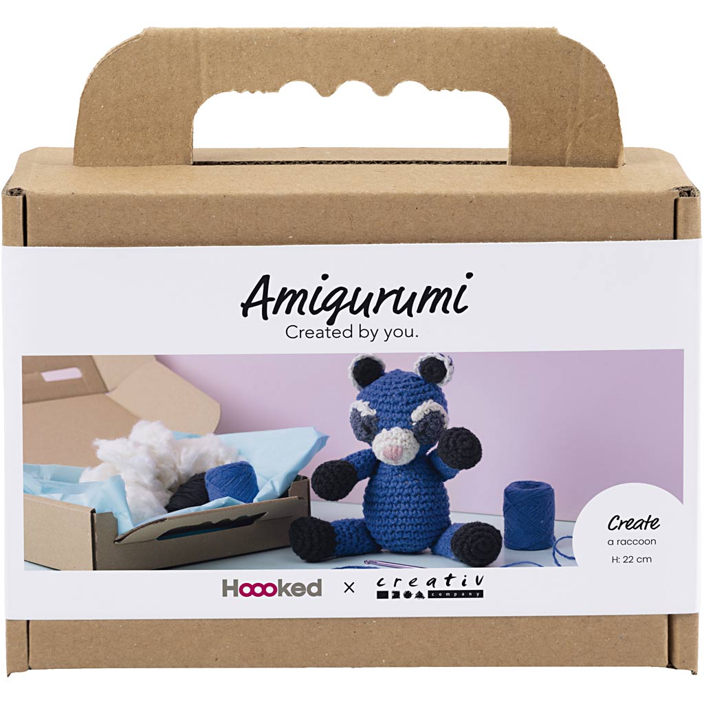 DIY Kit Amigurumi, Vaskebjørn, sort, blå, 1 pk.