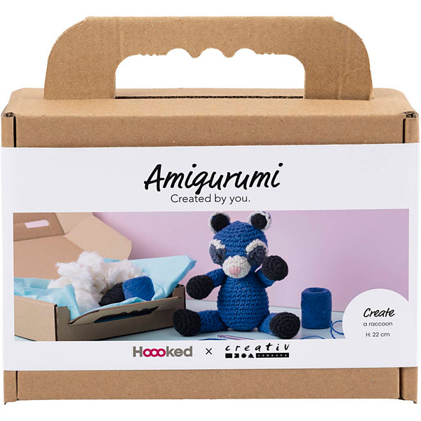 DIY Kit Amigurumi, Vaskebjørn, sort, blå, 1 pk.