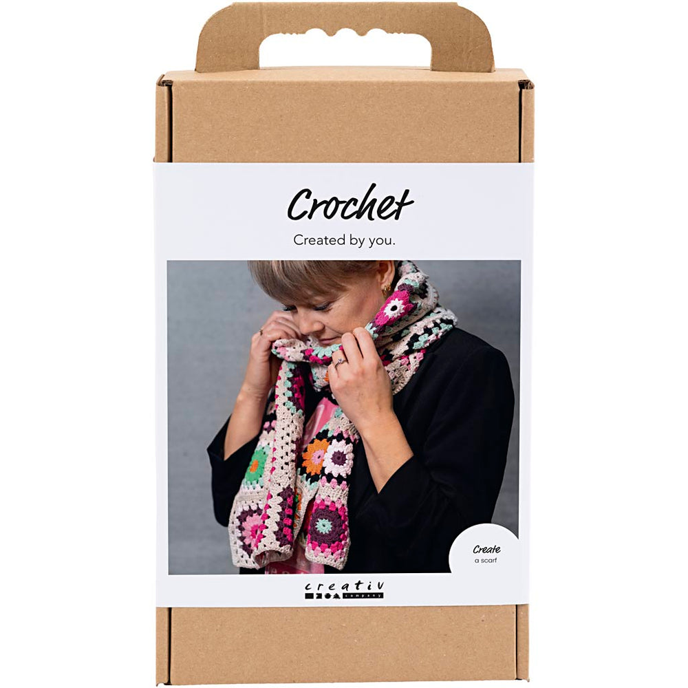 DIY Kit Hækle, Halstørklæde, crème, varme farver, 1 pk.