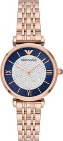 Emporio Armani Gianni T Bar kvarts Crystals sort skive guld stål rem ur For Women Ar11423