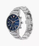 Emporio Armani Mens Ar11458 Rose Gold Tone Stainless Steel And Blue Leather Watch