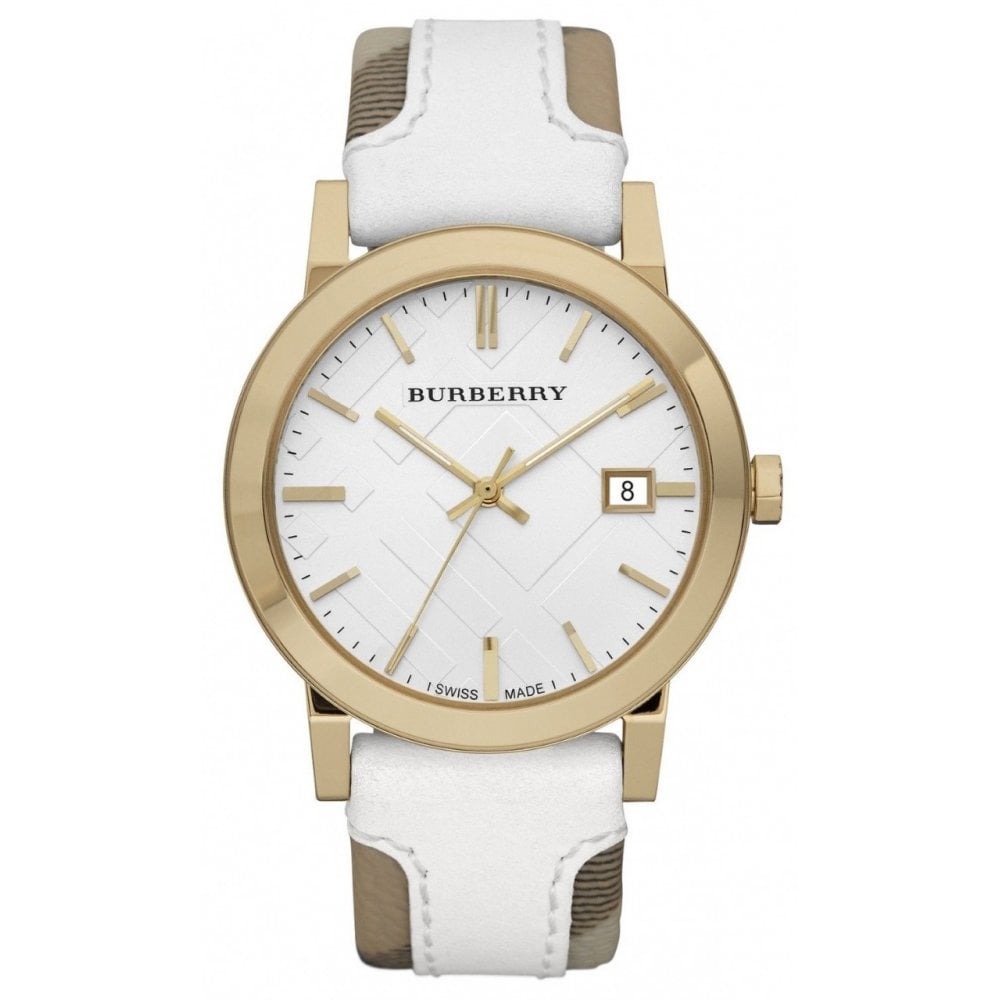 Burberry ur The City Check Stamped hvid guldfarvet PVD-belægning Bu9015