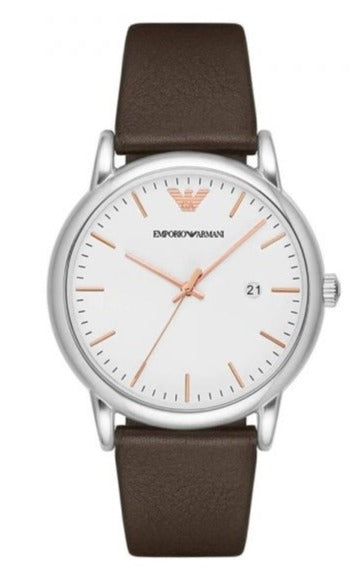 Emporio Armani Herren hvid skive brun læder rem ur For Men Ar11103