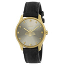 Gucci G-Timeless guldfarvet kvartsur med sort læderrem YA1264181