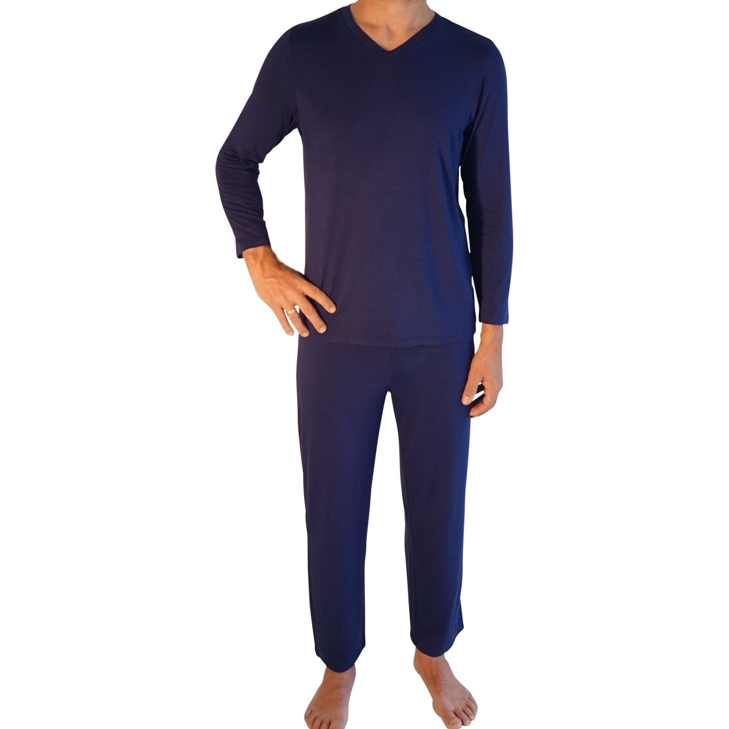 Herre natbluse med langt ærme - Mørkeblå