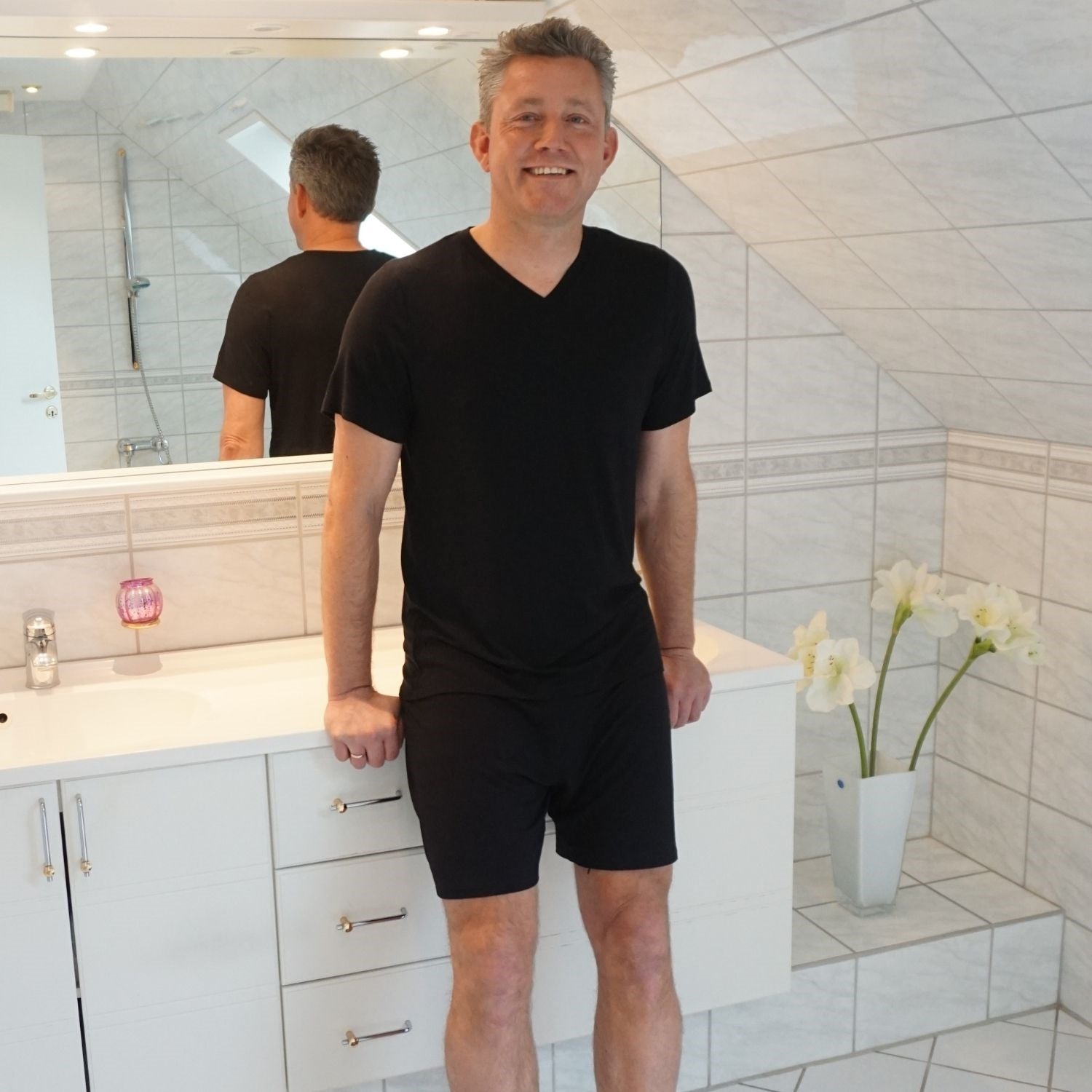 Herre natbluse med kort ærme - Sort