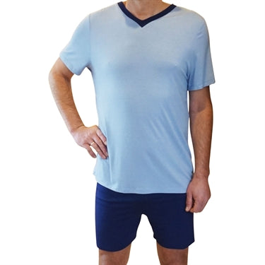 Herre natbluse med kort ærme - Lyseblå