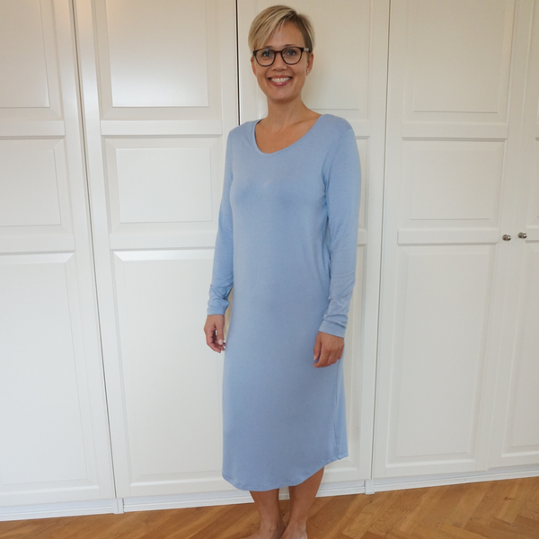 Dame Lang Natkjole med langt ærme - Lyseblå