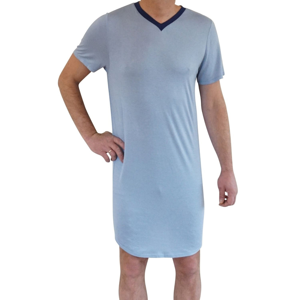 Herre lang natbluse med kort ærme - Lyseblå