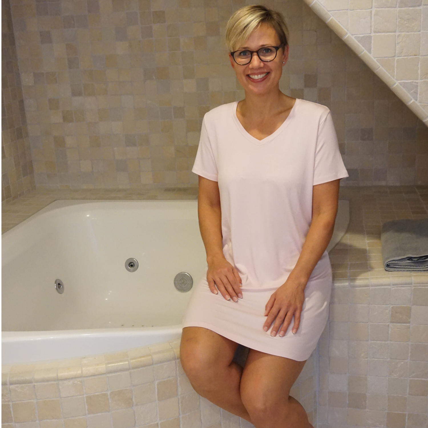 Dame natkjole kort ærme - Lys Rosa